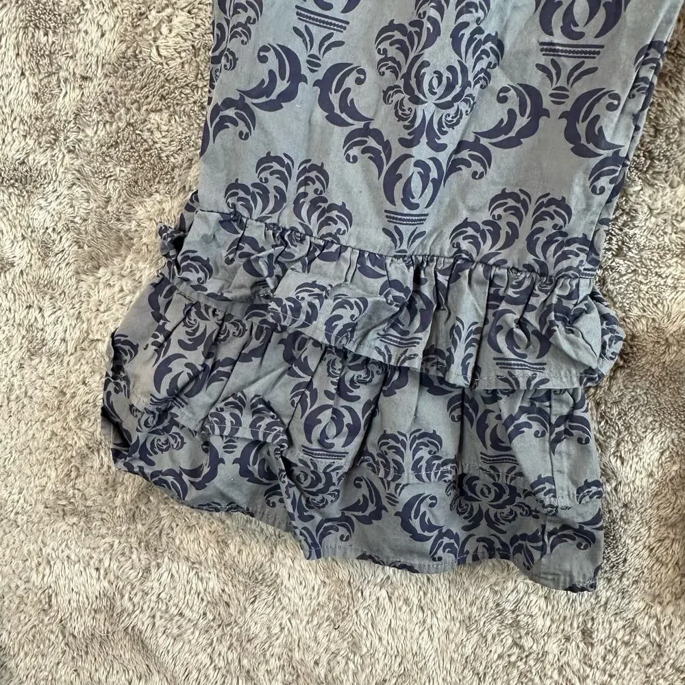 Servane Barrau Gray Blue Damask Ruffle Pants Cotton Girls 6 7